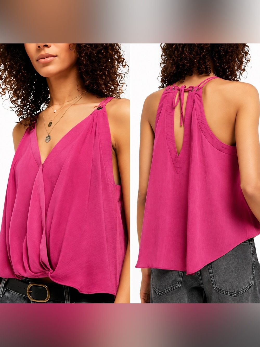 Free People Hot Pink Draped Halter Top – Size Medium